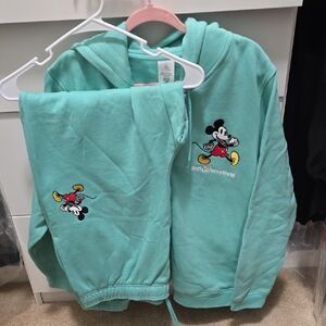 Disney Adult Mickey Mouse Teal Hoodie and Pants Set
